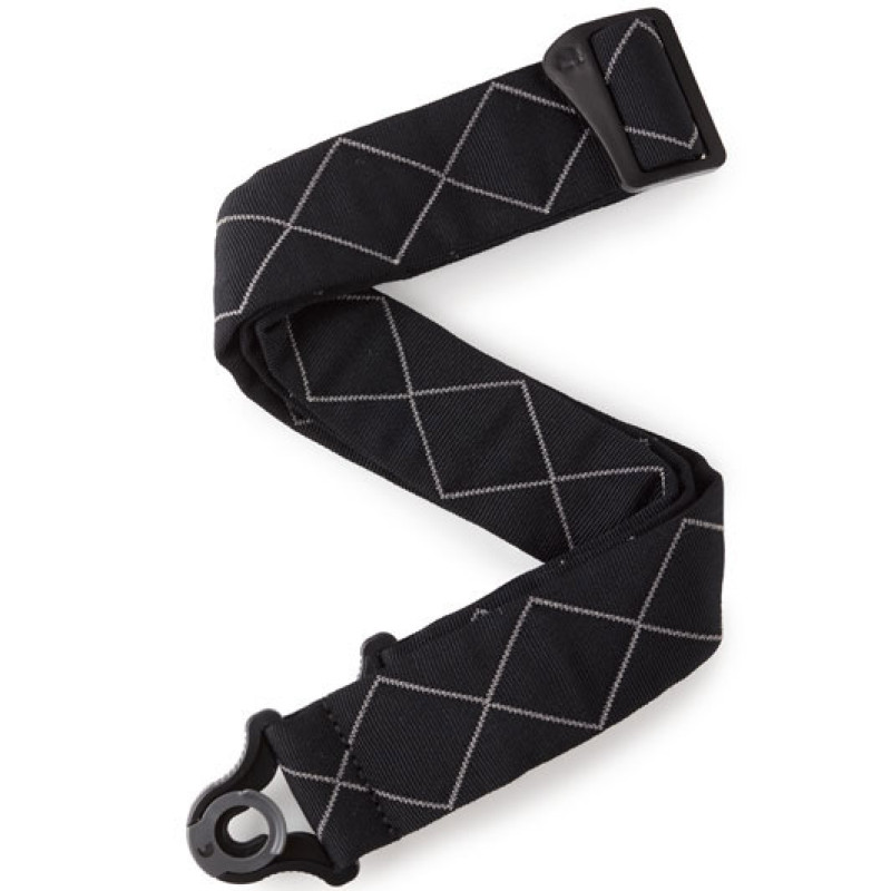 D`ADDARIO 50BAL02 AUTO LOCK GUITAR STRAP (BLACK PADDED DIAMONDS)