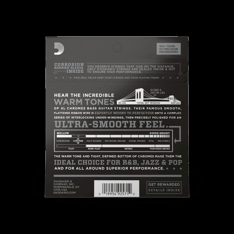 D’ADDARIO ECB81-5 XL CHROMES BASS REGULAR LIGHT 5-STRING (45-132) Струны для бас-гитары