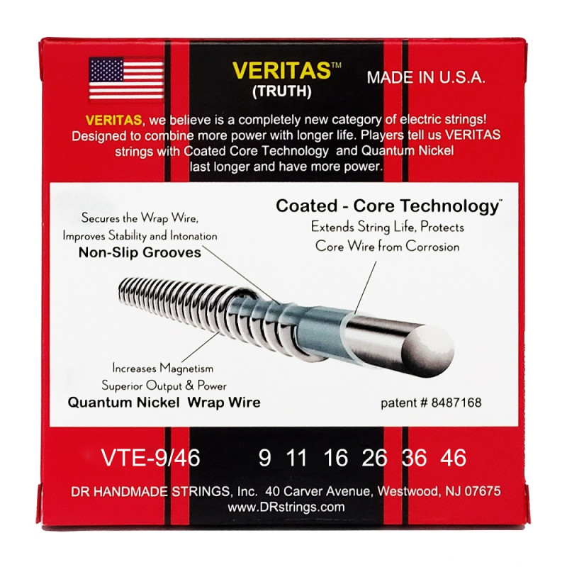 DR STRINGS VERITAS Coated Core Electric Guitar Strings - Light to Medium (9-46) Струни для електрогітари