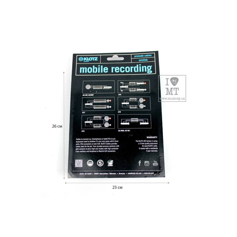 Кабель комутаційний KLOTZ AY5 Y-CABLE STEREO MINI JACK - 2xJACK MONO BLACK 6 M