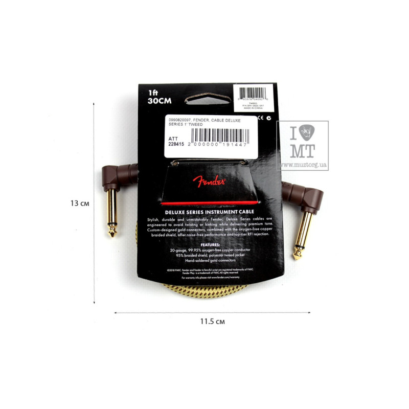 FENDER CABLE DELUXE SERIES 1' TWEED Кабель інструментальний