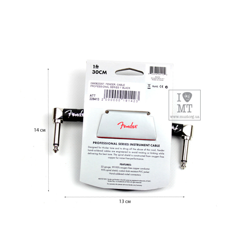 FENDER CABLE PROFESSIONAL SERIES 1' BLACK Кабель інструментальний