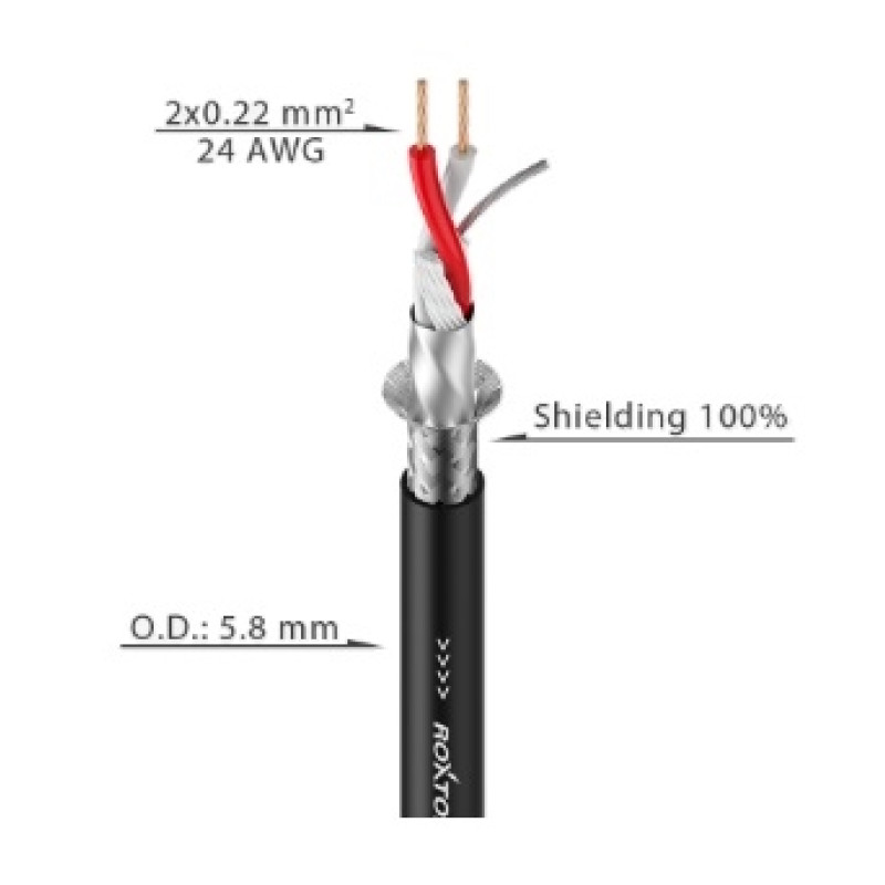 Кабель DMX Roxtone DMX022, 2х0.22 кв. мм, вн. діаметр 5,8 мм, 100 м