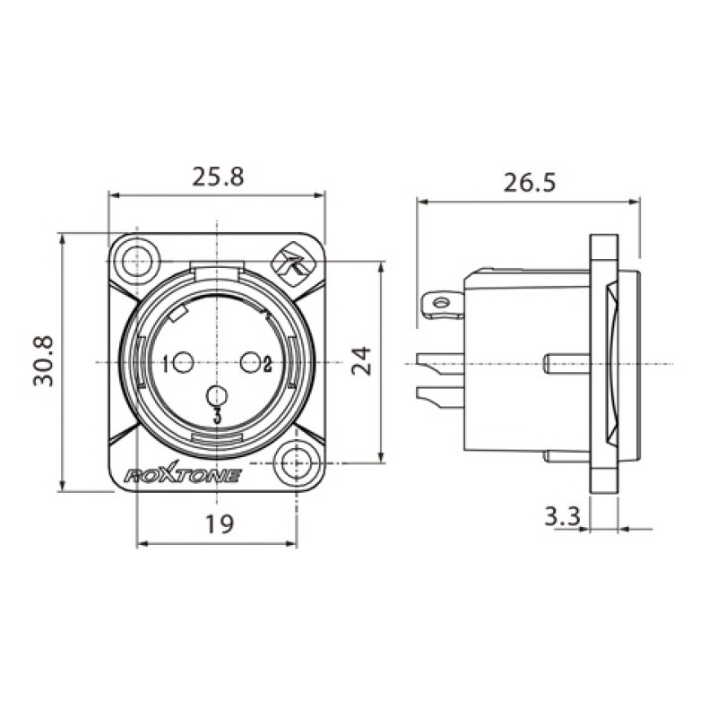 Роз'єм Roxtone RX3MD-NT XLR панельний male (тато)