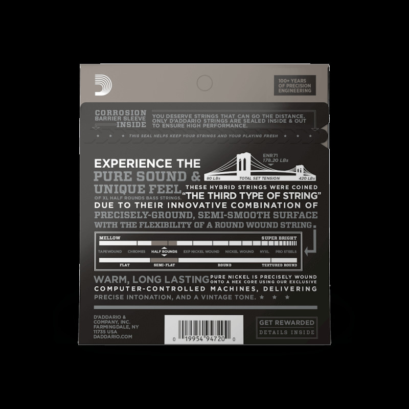 D‘ADDARIO ENR71 XL HALF ROUNDS BASS REGULAR LIGHT (45-100) Струни для бас-гітари