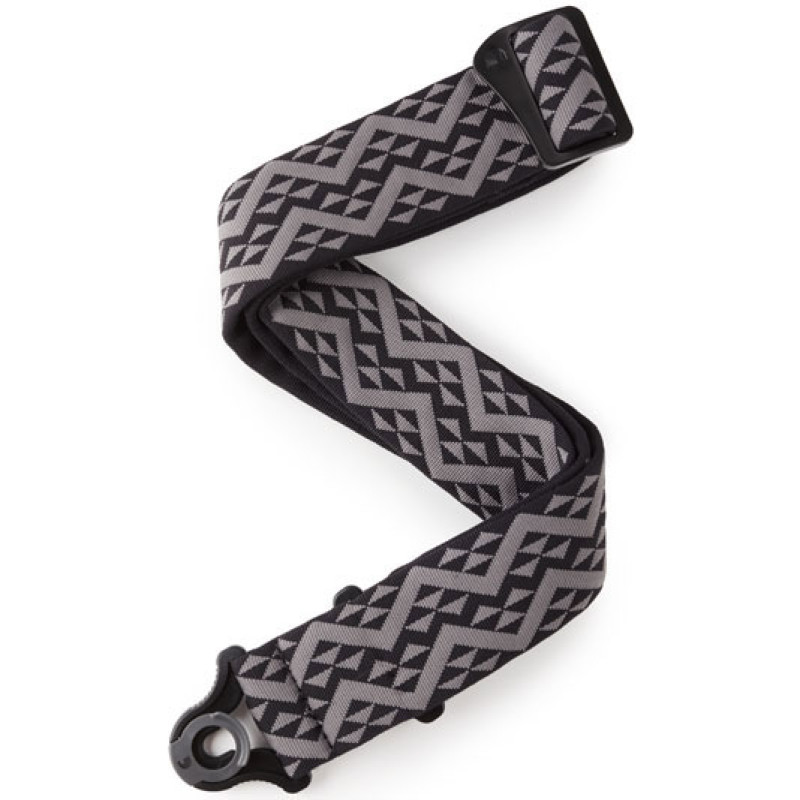 D`ADDARIO 50BAL03 AUTO LOCK GUITAR STRAP (BLACK PADDED GEOMETRIC)
