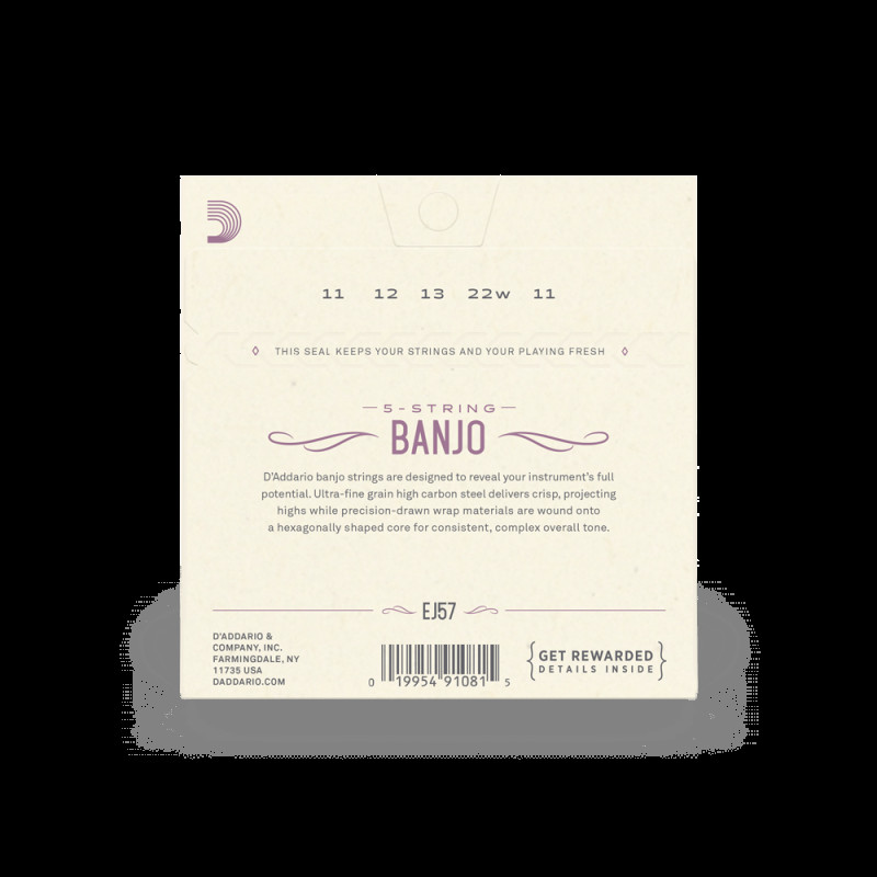 D’ADDARIO EJ57 BANJO NICKEL PLATED STEEL CUSTOM MEDIUM (11-22) Струны для банджо