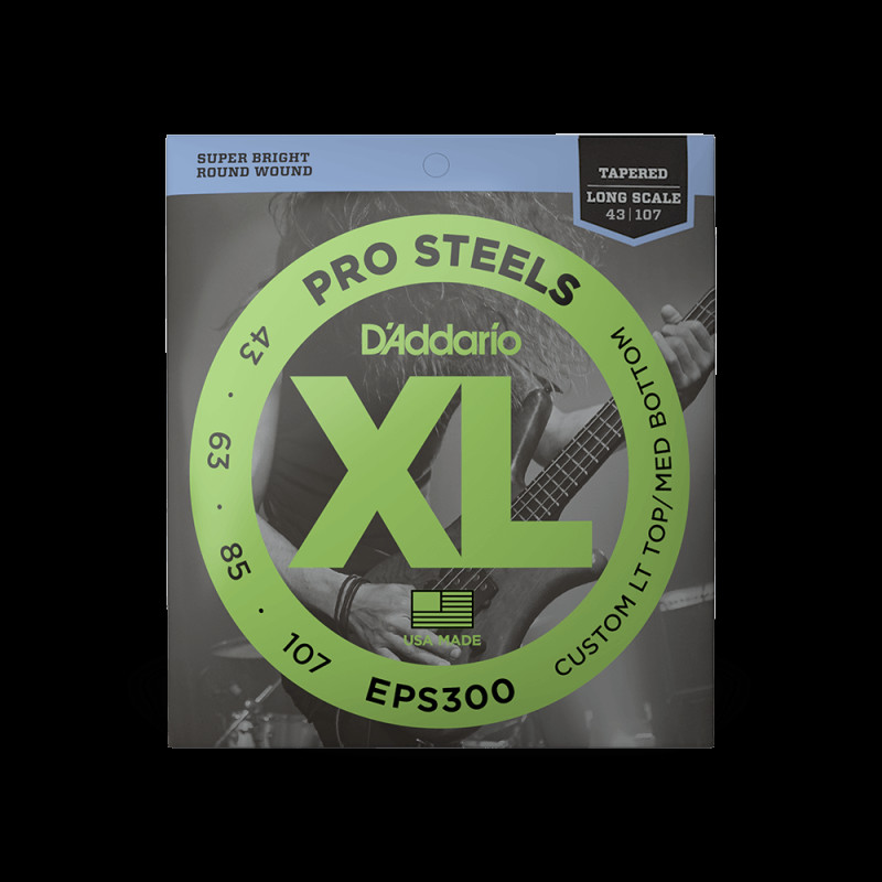 D‘ADDARIO EPS300 XL PROSTEEELS BASS Custom Light Top/Medium Bottom (43-107) Струни для бас-гітари