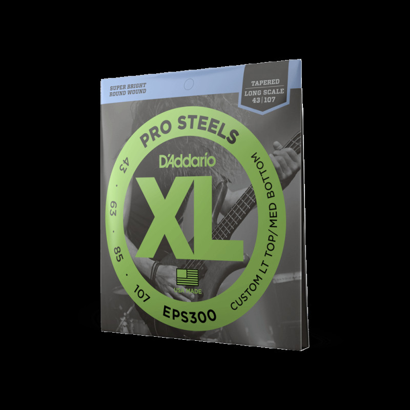 D‘ADDARIO EPS300 XL PROSTEEELS BASS Custom Light Top/Medium Bottom (43-107) Струни для бас-гітари