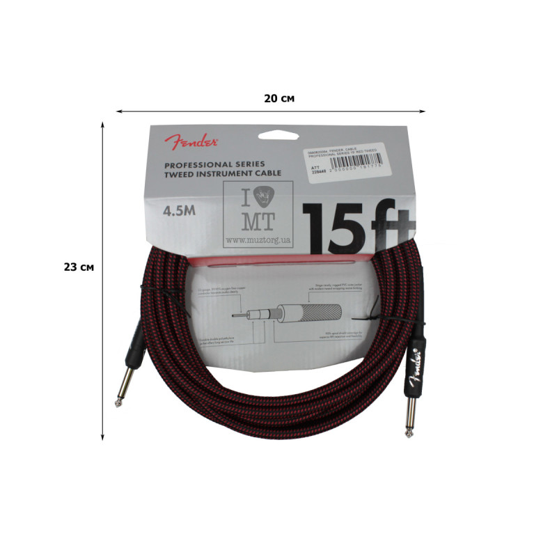 FENDER CABLE PROFESSIONAL SERIES 15' RED TWEED Кабель инструментальный