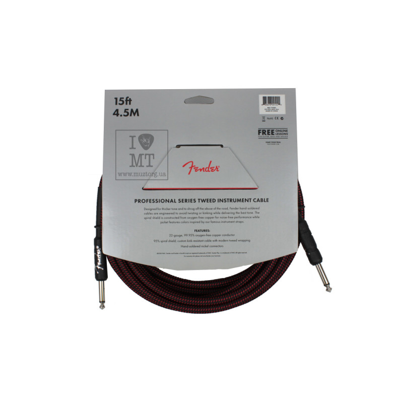 FENDER CABLE PROFESSIONAL SERIES 15' RED TWEED Кабель инструментальный