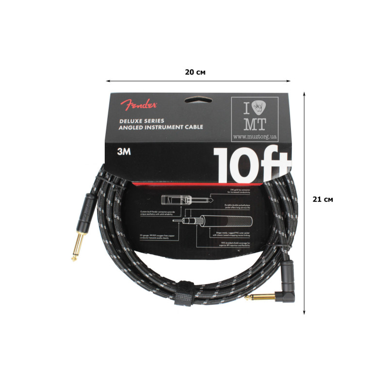 FENDER CABLE DELUXE SERIES 10' ANGLED BLACK TWEED Кабель инструментальный