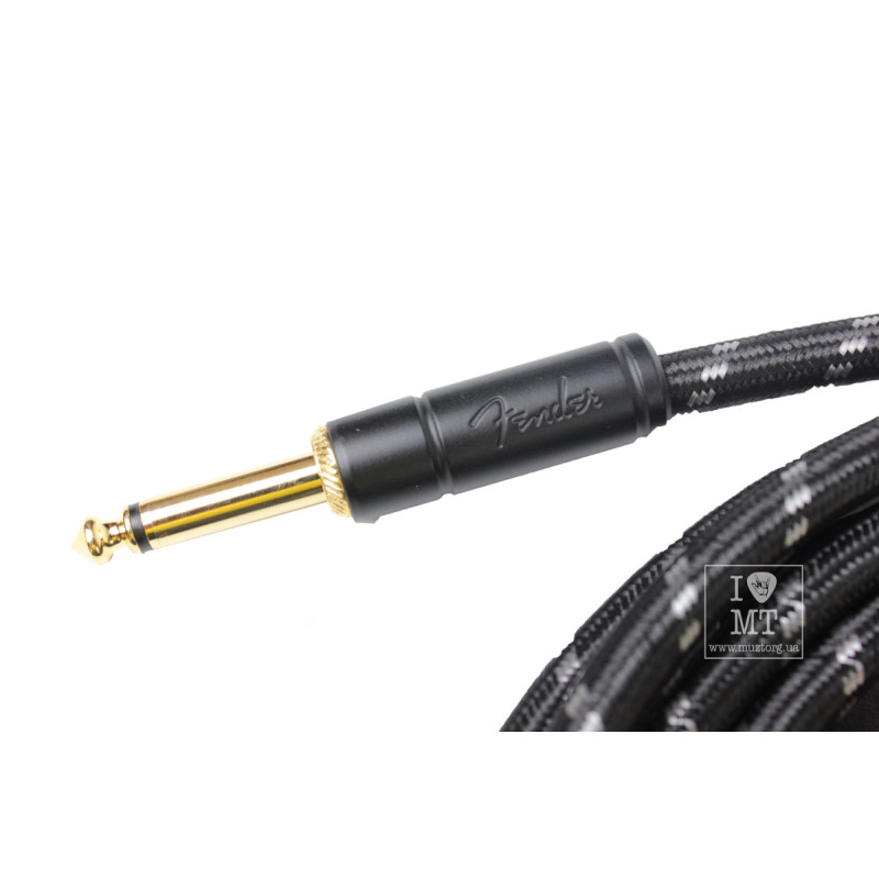 FENDER CABLE DELUXE SERIES 10' ANGLED BLACK TWEED Кабель инструментальный