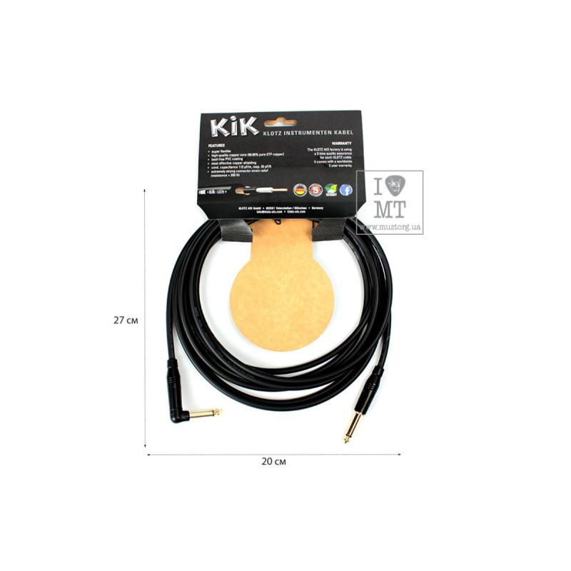 KLOTZ KIK INSTRUMENT CABLE ANGLED BLACK 4.5 M Кабель інструментальний
