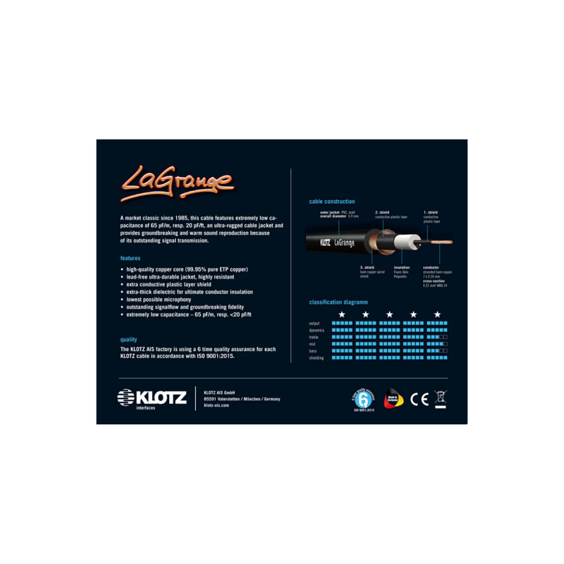 Кабель інструментальний KLOTZ LA-GRANGE INSTRUMENT CABLE BLACK 6M
