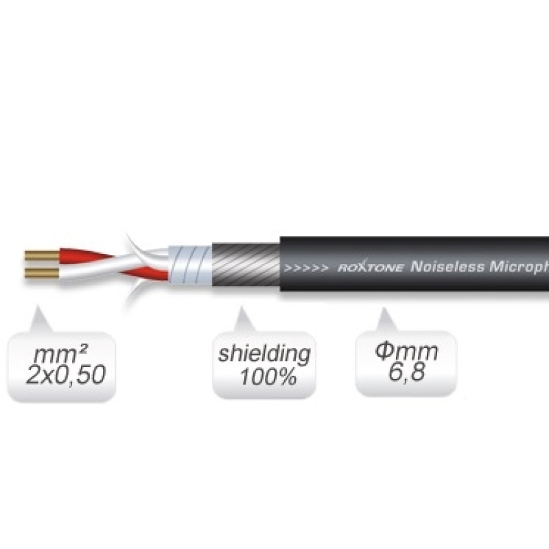 Кабель мікрофонний Roxtone MC022, 2х0.5 кв. мм, вн. діаметр 6.8 мм, 100 м