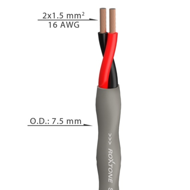 Гнучкий акустичний кабель Roxtone SC215, 2х1.5 кв. мм, вн. діаметр 7.5 мм, 100 м