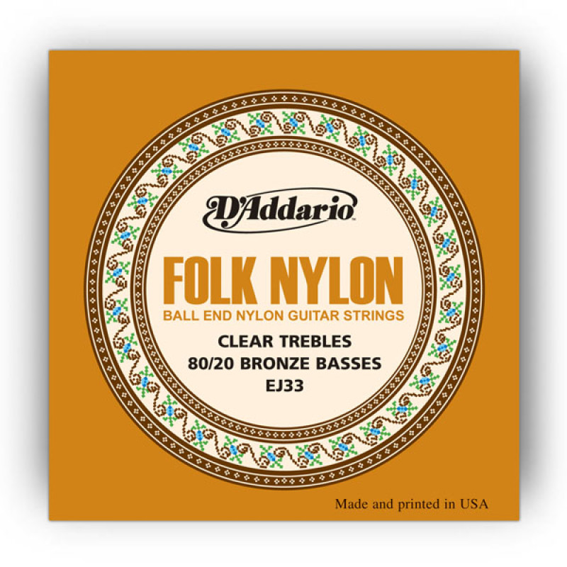 D'ADDARIO EJ33 FOLK NYLON 80/20 Bronze Ball End Clear Treble Струни для класичної гітари