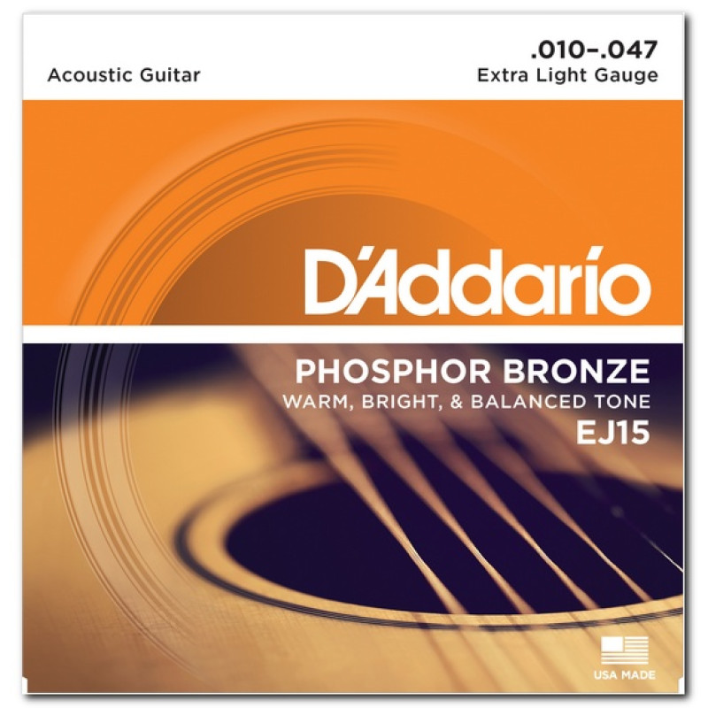 D'ADDARIO EJ15 PHOSPHOR BRONZE EXTRA LIGHT (10-47) Струни для акустичної гітари