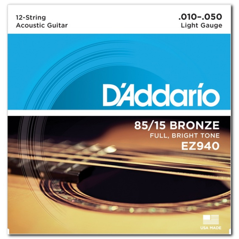 D'ADDARIO EZ940 85/15 BRONZE LIGHT 12-STRINGS (10-50) Струни для акустичної гітари