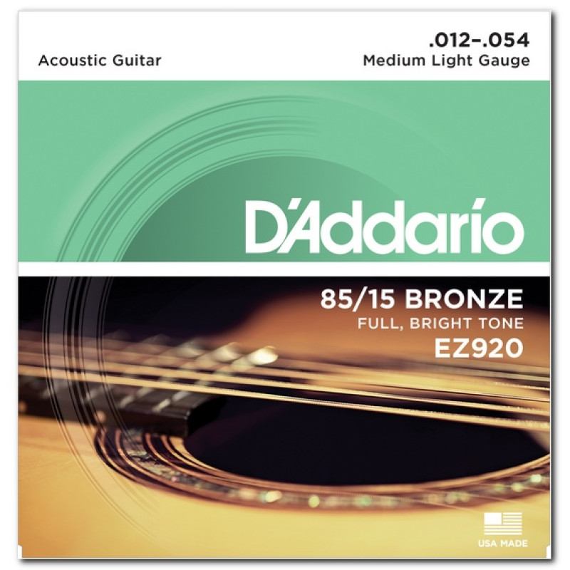 D'ADDARIO EZ920 85/15 BRONZE MEDIUM LIGHT (12-54) Струни для акустичної гітари