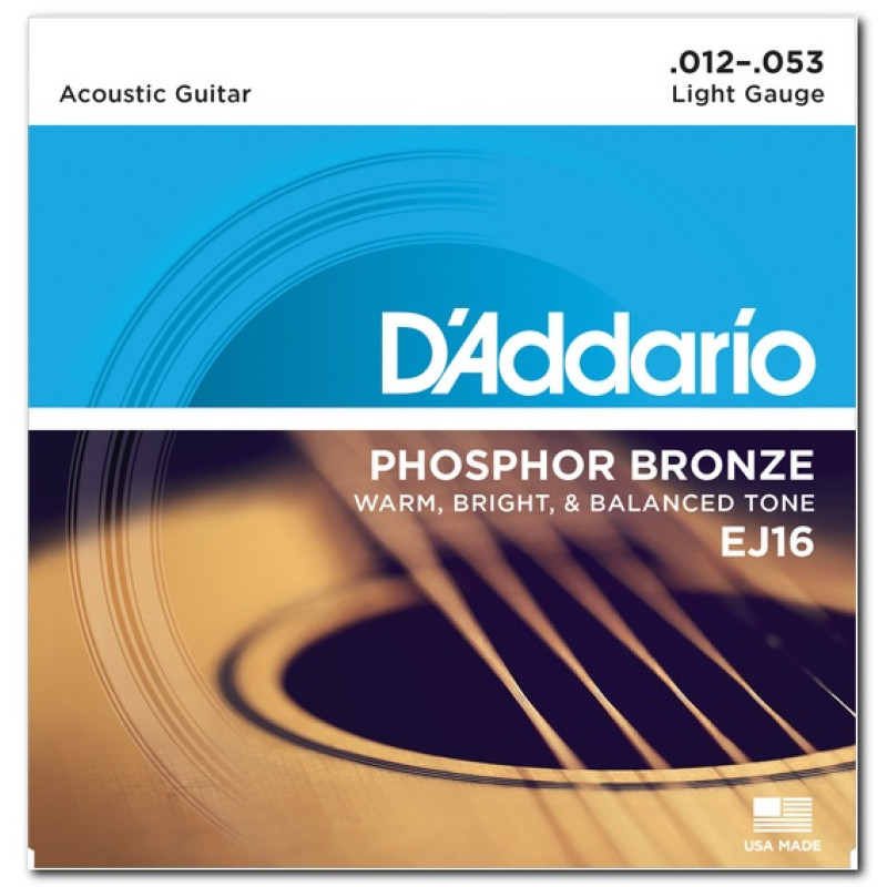 D'ADDARIO EJ16 PHOSPHOR BRONZE REGULAR LIGHT (12-53) Струни для акустичної гітари