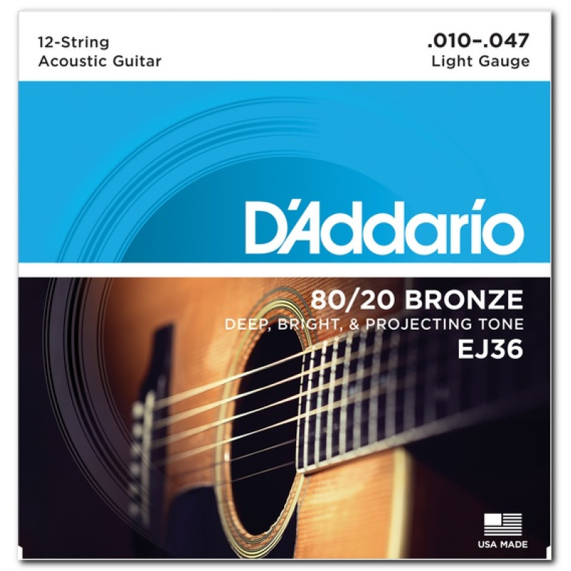 D’ADDARIO EJ36 80/20 BRONZE REGULAR LIGHT 12-STRING (10-47) Струны для акустической гитары
