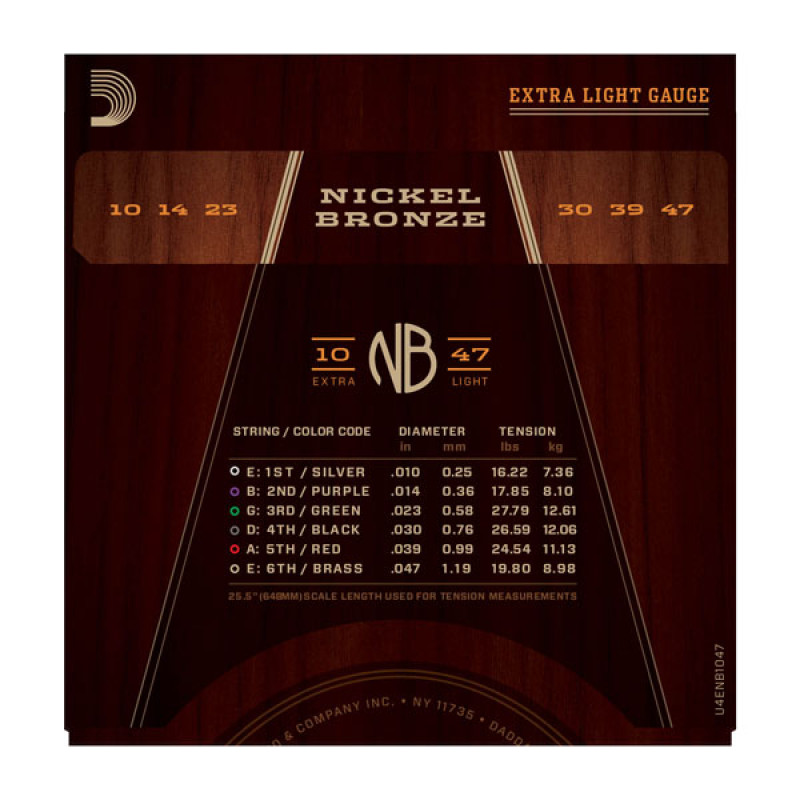 D’ADDARIO NB1047 NICKEL BRONZE EXTRA LIGHT (10-47) Струны для акустической гитары