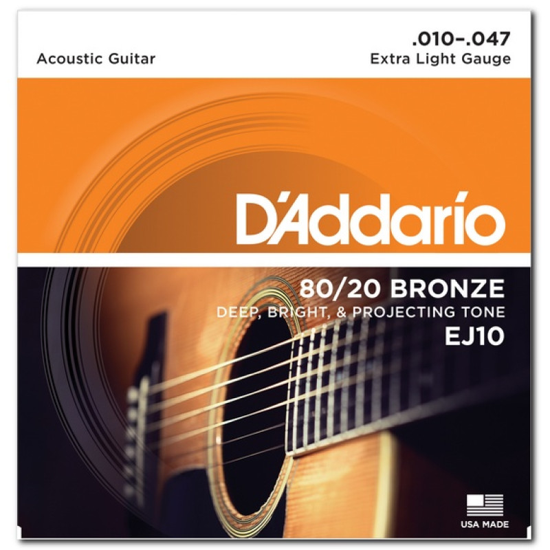 D'ADDARIO EJ10 80/20 BRONZE EXTRA LIGHT (10-47) Струни для акустичної гітари