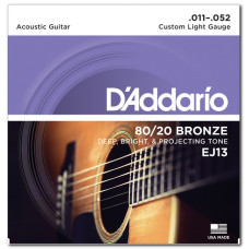 D'ADDARIO EJ13 80/20 BRONZE CUSTOM LIGHT (11-52) Струни для акустичної гітари