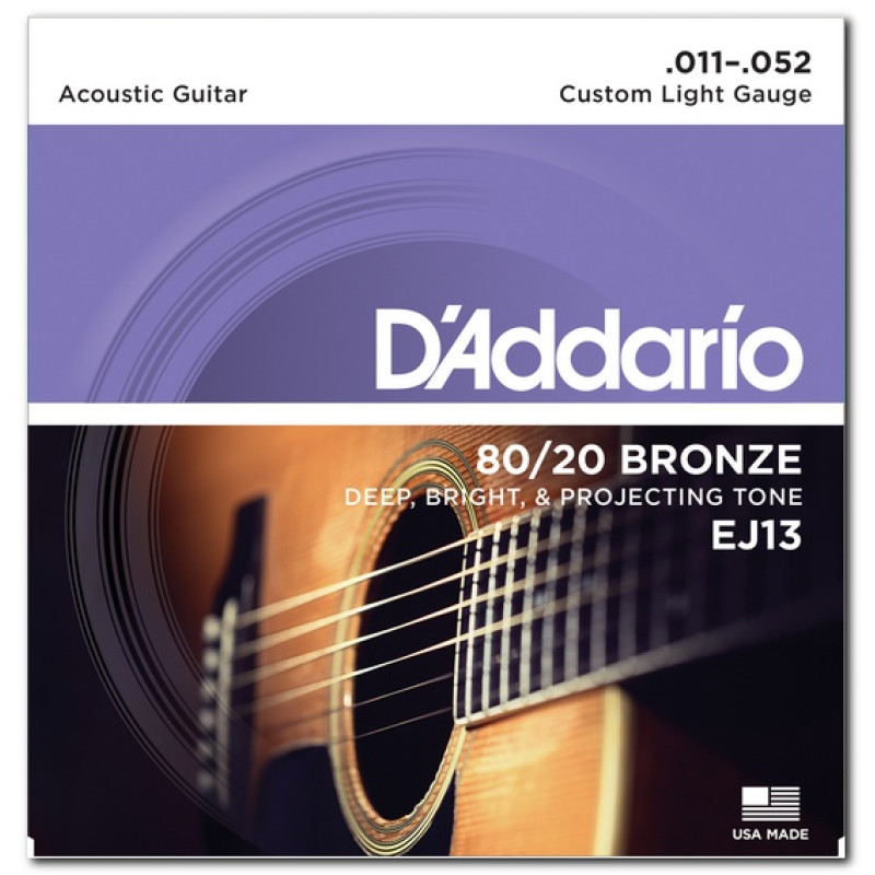 D'ADDARIO EJ13 80/20 BRONZE CUSTOM LIGHT (11-52) Струни для акустичної гітари