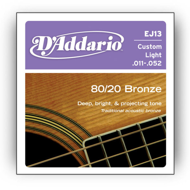 D'ADDARIO EJ13 80/20 BRONZE CUSTOM LIGHT (11-52) Струни для акустичної гітари