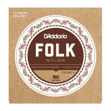 D'ADDARIO EJ32C FOLK NYLON Ball End Silver Wound / Clear Treble Струни для класичної гітари
