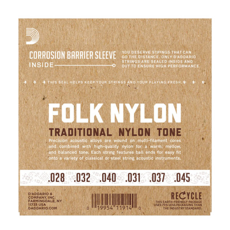 D'ADDARIO EJ32C FOLK NYLON Ball End Silver Wound / Clear Treble Струни для класичної гітари